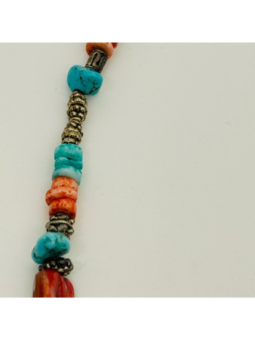 Southwestern Red Spiny Oyster & Turquoise Color Stone Shell Spike Toggle Vintage - Picture 11 of 12